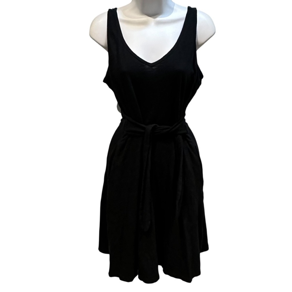 LOFT Black Sleeveless V-Neck Tie-Waist Dress 100% Cotton